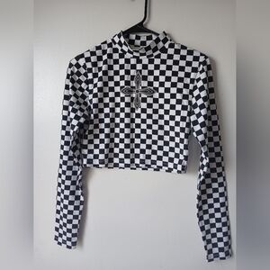 Monocrom Checkered Black and White Crop Top